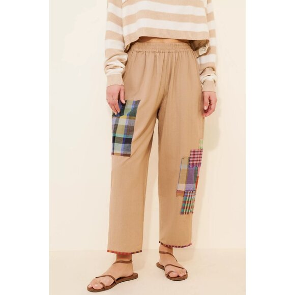 Rujuta Sheth Pants - Rujuta Sheth Collage High-Rise Pants Sand Tan Patchwork Boho Lagenlook Kitsch L